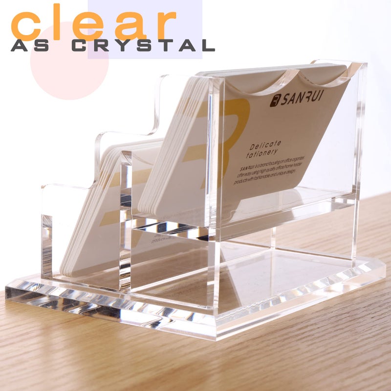 SANRUI Clear Horizontal Business Card Holder Stand for Desk  Acrylic Desktop Display Name Cards Holders Organizer Storage Rack for Exhibition  Home   Office  2 Tier 2 Pocket   120 Card Capacity - Image 5